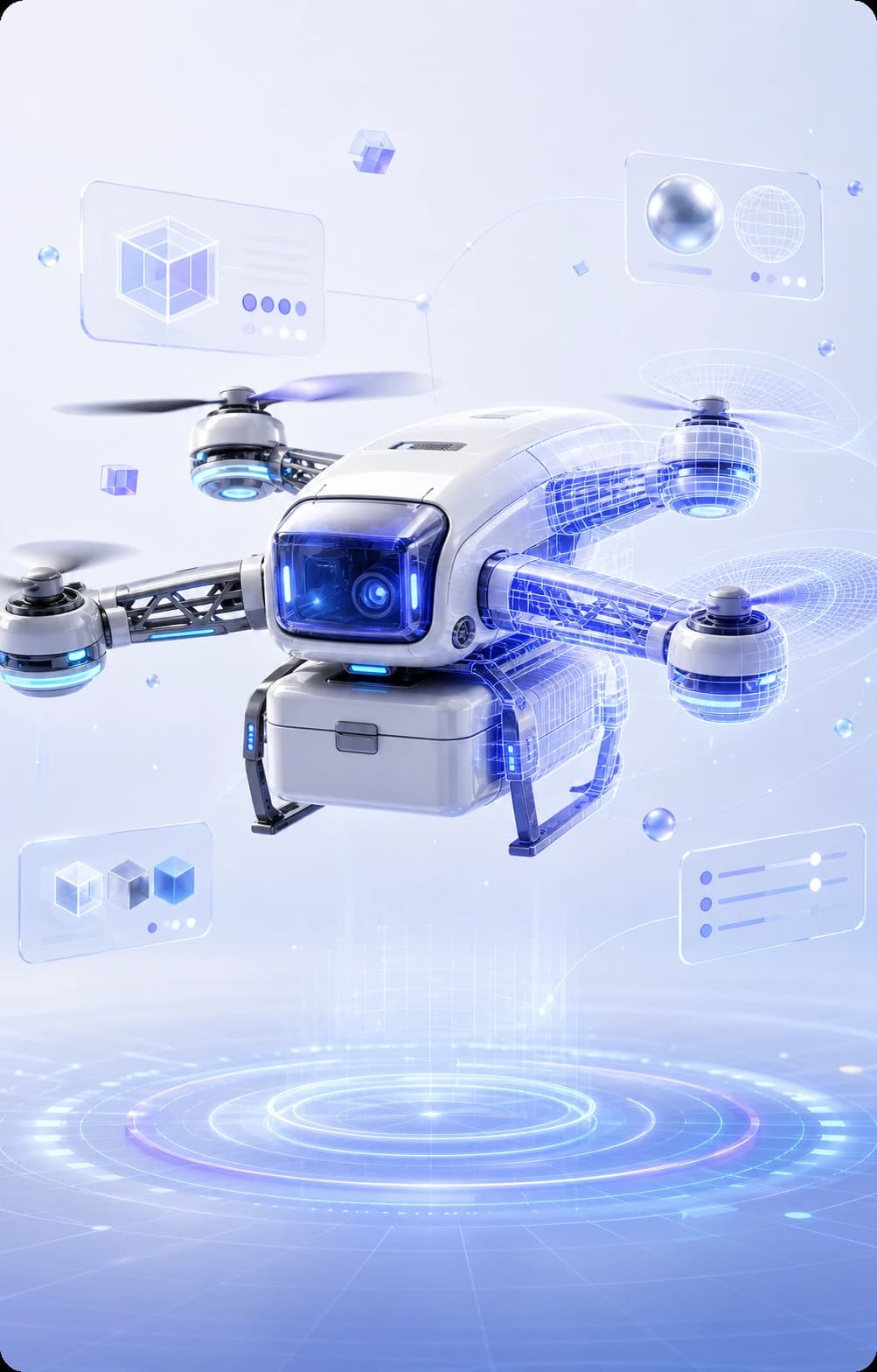 AI generated delivery drone 3D model with wireframe preview